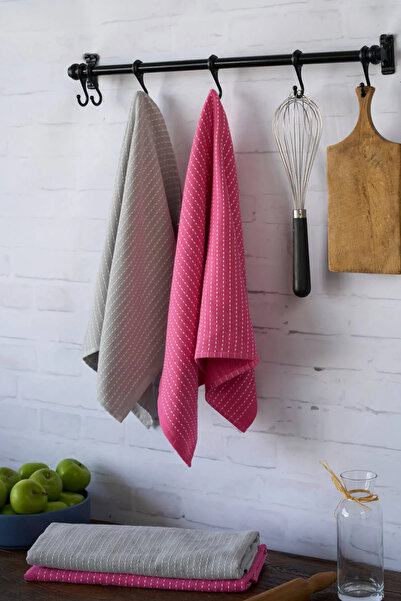 Osmanlı Home Concept Fuşya & Gri Çok Amaçlı 4 lü Mutfak Havlusu