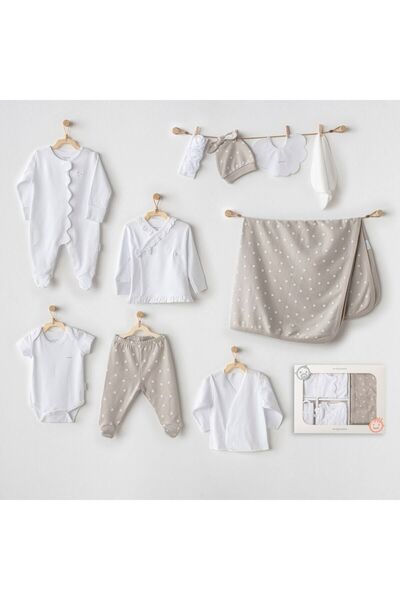 andywawa Bebek Hastane Cıkısı 10 Pcs Newborn Set Beıge&whıte