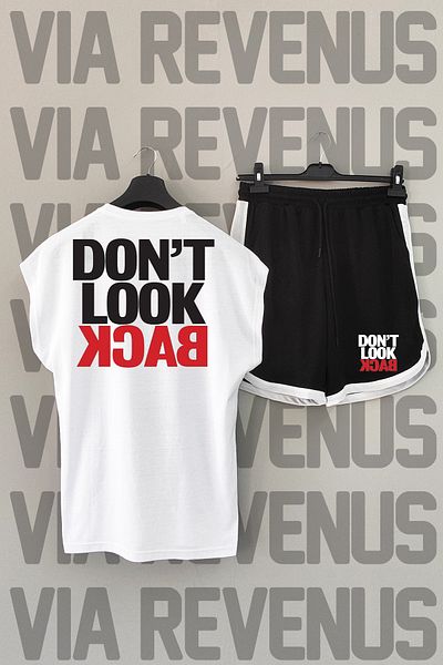 Vordevia Don't Look Back - Crew Neck White and Black Sports T-shirt and Shorts Set