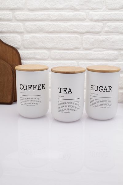 zezedesing 1000ML Capacity Bamboo Glass White TEA COFFEE SUGAR Jar Set