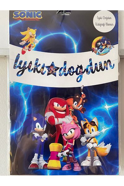PartAntalya Sonic Hedgehog - Banner nou de caligrafie decorativă, scris Sonic Happy Birthday