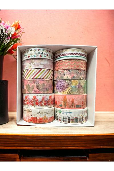 Marseliko Gold Detailed Washi Tape Set - 12 Pieces Washi Tape - Tape Sticker - Notebook Decoration