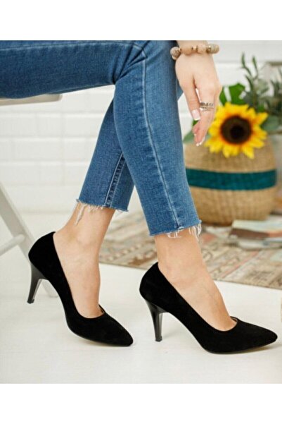 Demashoes حذاء نسائي بكعب ستيليتو أسود من جلد الغزال