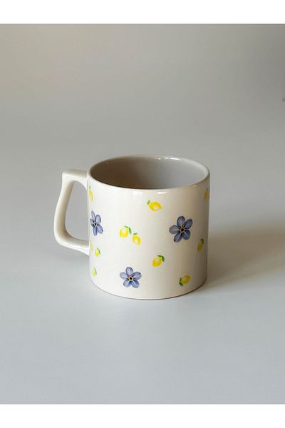 Disante Lemon Flower Printed Mug Cup Ceramic Coffee Mug