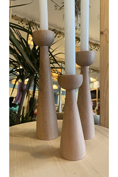 AHESAR TİCARET Ahşap Mumluk 3 Lü