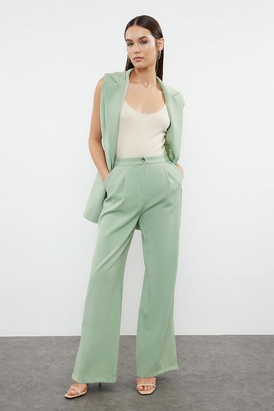 Trendyol Collection Menta normál mellény és széles szárú nadrág szett - TWOSS24AU00019