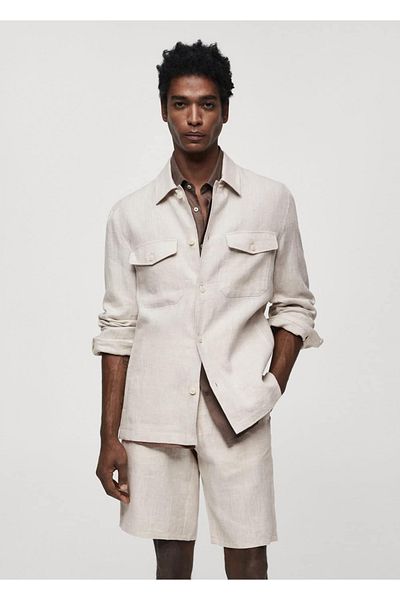 MANGO Man Hemdjacke mit Tasche aus 100 % Leinen