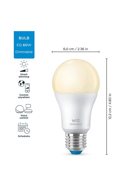Wiz Philips Dimmable Smart Bth Wifi Control - 8W/60W, Yellow/White Light, E27