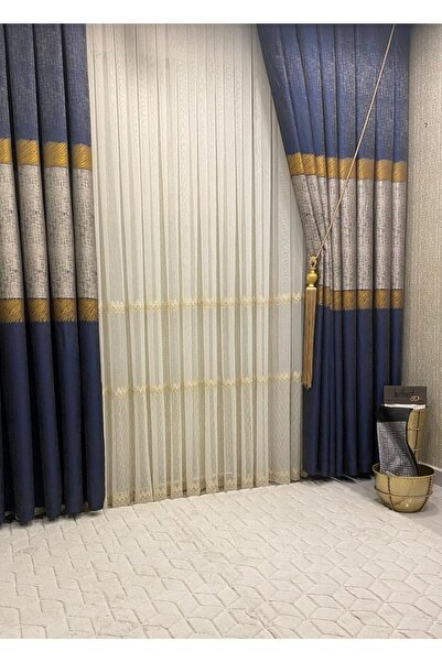 NİVEMESHOME Sesilya Zigzag Işlemeli Gold 1/3 Sık Pile Tül Perde