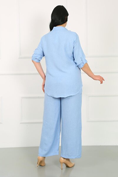 By Alba Collection Indigo Women's Large Size Soft Linen Trousers - Elastic Waist