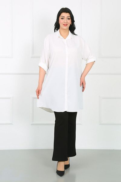 By Alba Collection Plus Size White Dubai Fabric Tunic