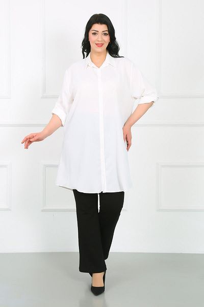 By Alba Collection Plus Size White Dubai Fabric Tunic