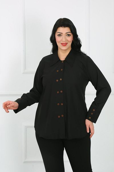 By Alba Collection Camasa Neagra Dublu Nasturi Marime Plus - Tesatura Dubai