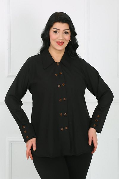 By Alba Collection Camasa Neagra Dublu Nasturi Marime Plus - Tesatura Dubai