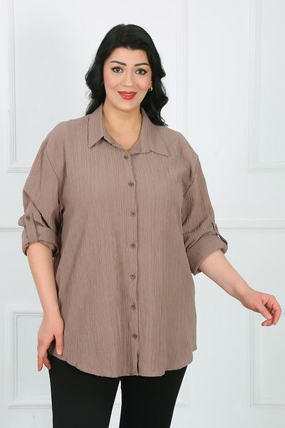 By Alba Collection Stone Color Wrap Plus Size Women's Shirt