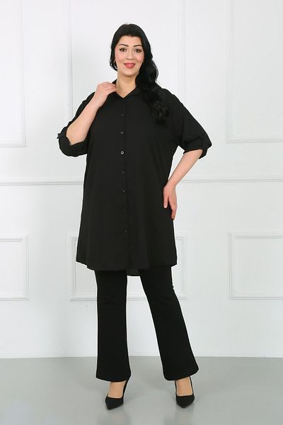 By Alba Collection Plus Size Black Dubai Fabric Tunic