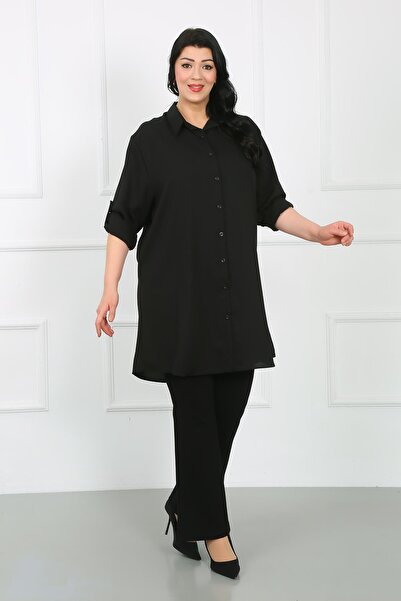 By Alba Collection Plus Size Black Dubai Fabric Tunic