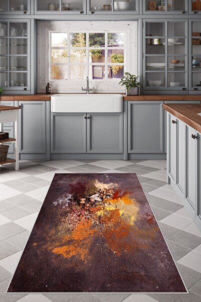 on the clouds Serpilmiş Baharatlar Desenli Kahverengi Yıkanabilir Kaymaz Taba...