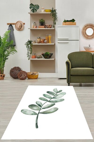 on the clouds Bohem İskandinav Yeşil Yaprak Desen Yıkanabilir Kaymaz Taban Le...