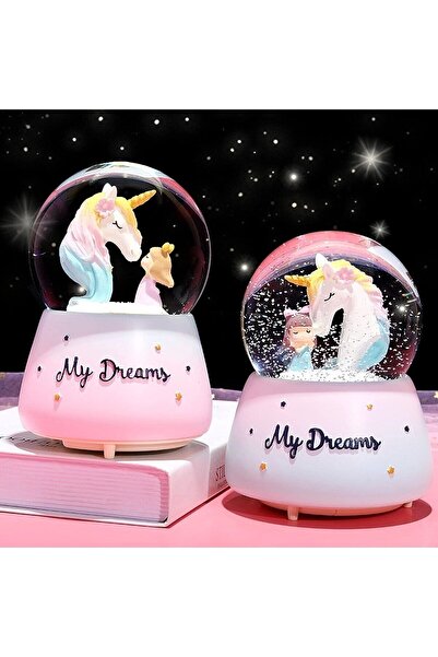 hediyesahibi Unicorn Orta Boy Işıklı Müzikli Kar Küresi