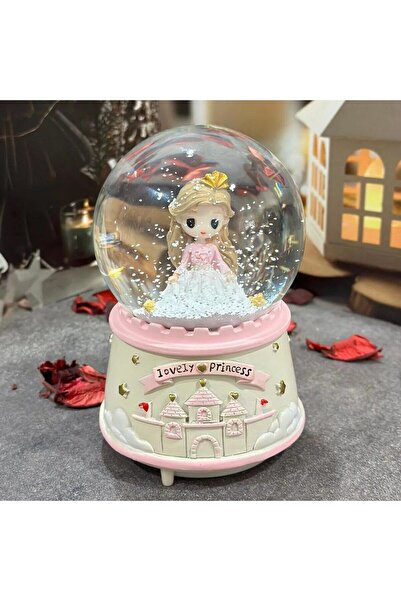 hediyesahibi Prenses Kız Temalı Büyük Boy Püskürtmeli Işıklı ve Müzikli Kar K...