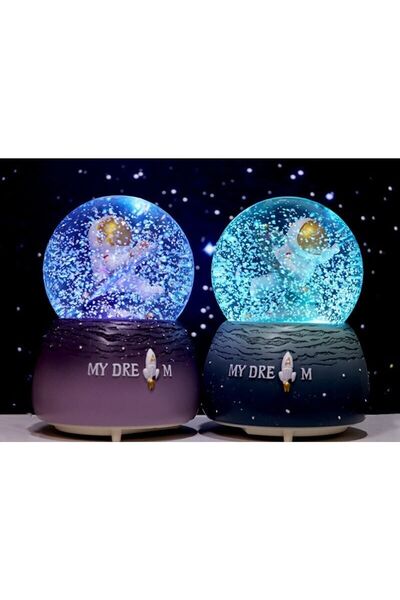 hediyesahibi Uzay Ve Astronot Astronot Temalı Büyük Boy Püskürtmeli Müzikli Işıklı Kar Küresi