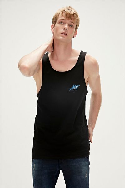 Bad Bear Shark Tank-top Black Printed Men's Undershirt