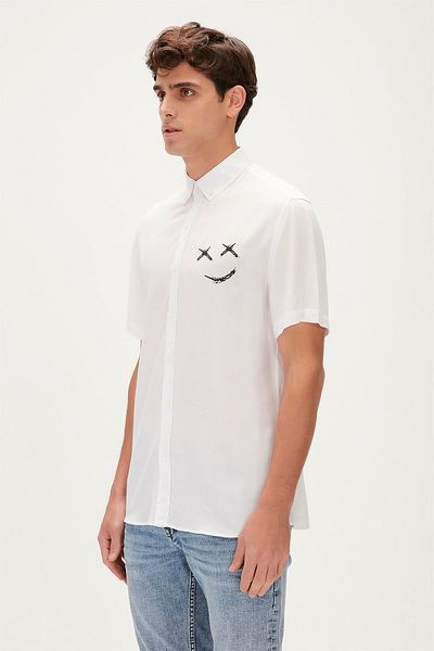 Bad Bear Smile Shirt Off-white White Short Sleeve Printed Men's Shirt