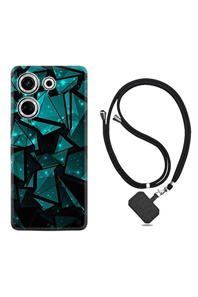 TECNO Camon 20 Pro Kılıf Desenli İpli Boyun Askılı Silikon Green Prizmas 1348