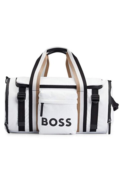 BOSS Erkek Fermuarlı Askılı Logo Detaylı Beyaz Spor Çanta 50499007-110