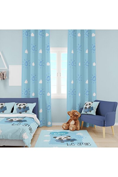 EVSEHOMES SEVİMLİ PANDA ÇOCUK ODASI TAKIM (FON PERDE- YATAK ÖRTÜSÜ VE YASTIK - HALI )