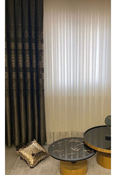 NİVEMESHOME Laguna Skirt Embroidered Cream 1/3 Thin Pleat Tulle Curtain