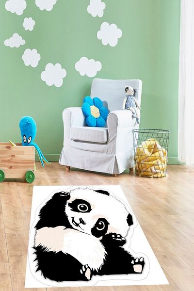 on the clouds Panda Desenli Dijital Baskılı Leke Tutmaz Yıkanabilir Panda Kay...
