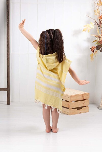 Formeya Children's Bathrobe Poncho 100% Cotton Beach Towel Peshtemal Yellow