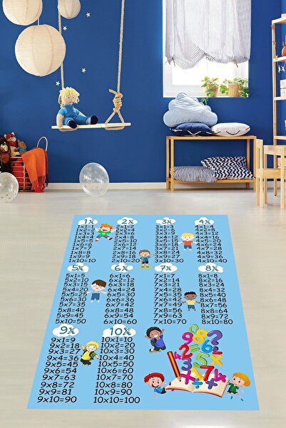 on the clouds Mavi Çarpım Tablolu Eğitici Yıkanabilir Kaymaz Taban Leke Tutma...