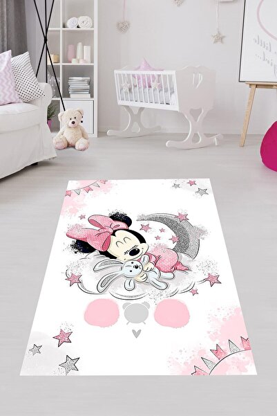 on the clouds Bulutlu Ayda Uyuyan Tavşan Halı Dijital Baskı Yıkanabilir Kayma...