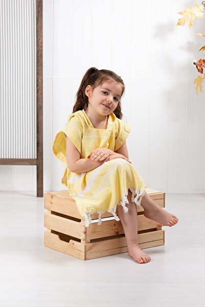 Formeya Children's Bathrobe Poncho 100% Cotton Beach Towel Peshtemal Yellow