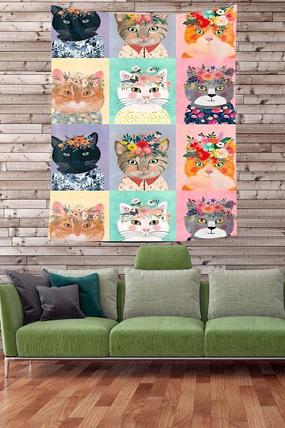 on the clouds Floral Pattern Cat Stain Resistant Fabric Wall Cover Wall Carpet Tapestry