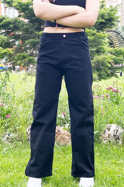 Asortix Girl's Full Waist Elastic Wide Leg Comfortable Daily Denim Jeans