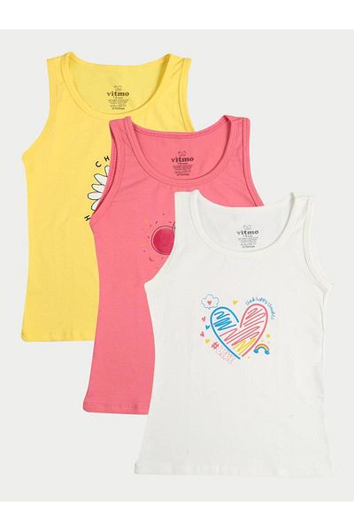 vitmo 3-Piece Cotton Happy Mixed Tank Top Set for Girls