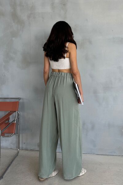 Ortaya Çık Haki Modal Kumaş Beli Lastikli Rahat Kalıp Pantolon