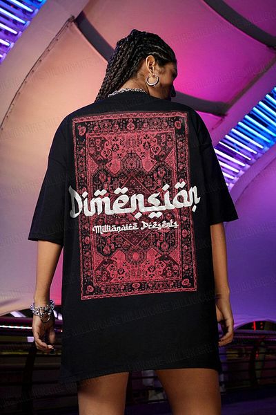Teenage Millionaire Μαύρο Oversize Casual T-Shirt - Dimension Printed, Crew Neck