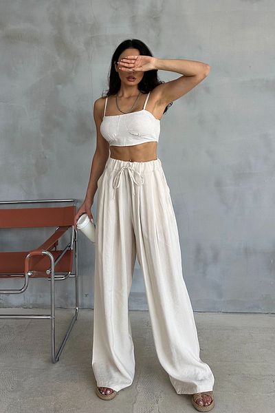 Ortaya Çık Beige Modal Fabric - Comfortable Trousers with Elastic Waist