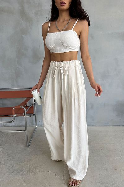 Ortaya Çık Beige Modal Fabric - Comfortable Trousers with Elastic Waist