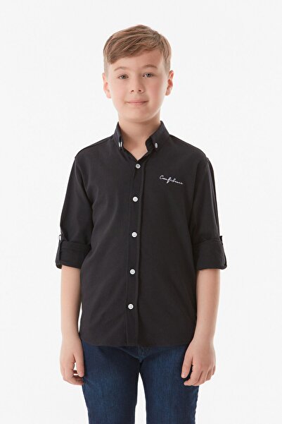 Fulla Moda Embroidered Boy's Shirt with Folded Sleeves