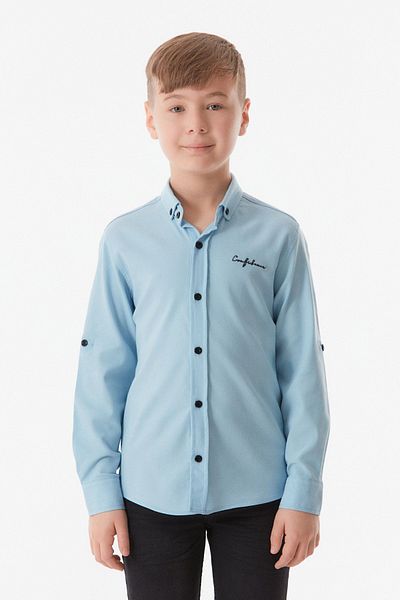Fulla Moda Embroidered Boy's Shirt with Folded Sleeves