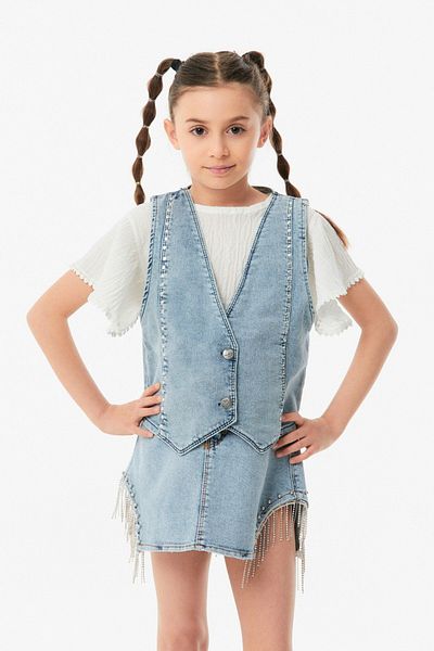Fulla Moda سترة جينز للفتيات بأزرار