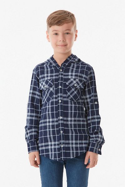 Fulla Moda Карирана риза за момче с качулка