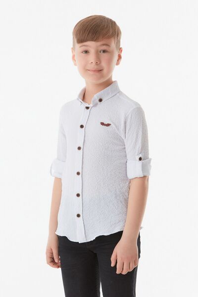 Fulla Moda Πουκάμισο για αγόρι με κεντημένη λινάτσα