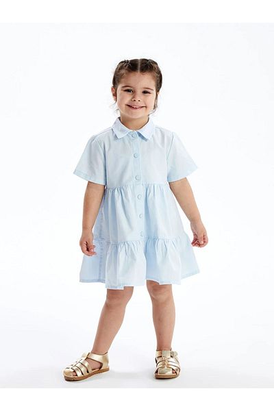 LC Waikiki LCW baby Shirt Collar Short Sleeve Baby Girl Dress